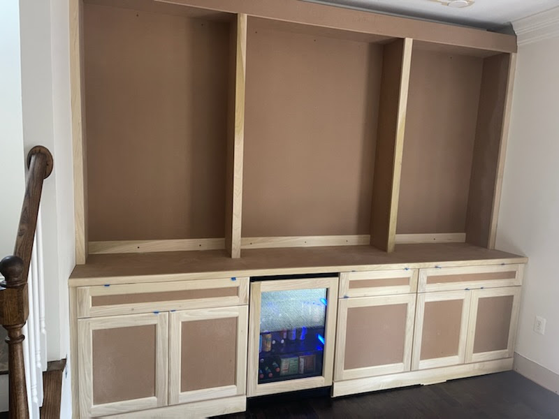 Built in cabinets with win bar, made from MDF with solid wood face frames