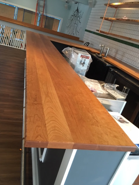 Custom wood countertop on kitchen peninsula